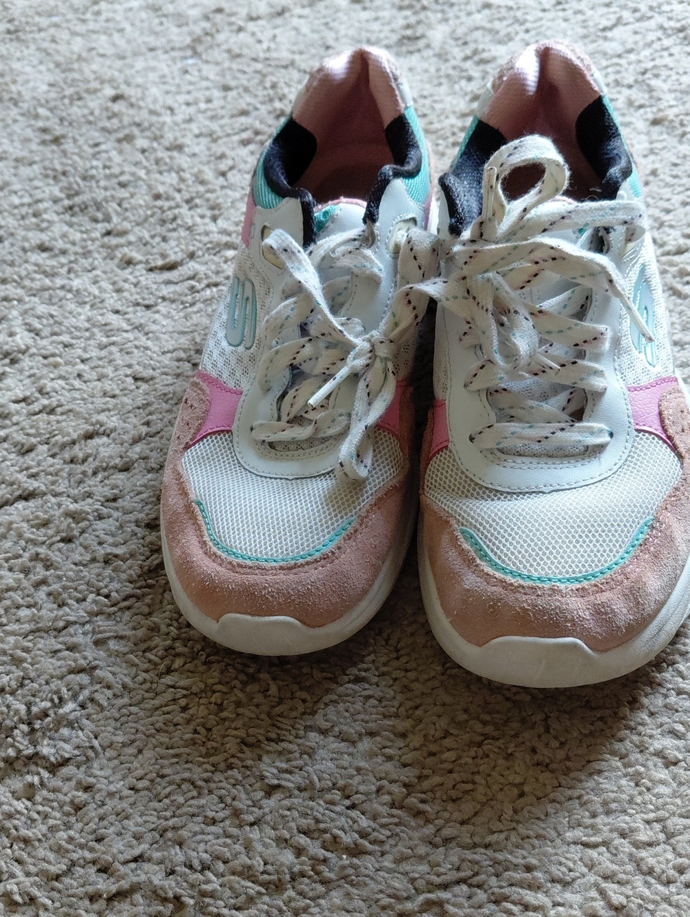 Skechers Women's White, Pink & Teal Casual Sneakers